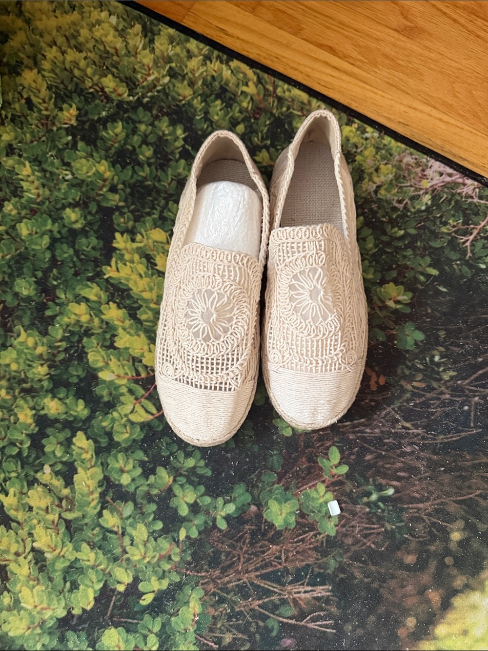 Women’s Crochet Slip-On Espadrilles in Beige